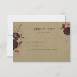 Burgundy Floral Gothic Wedding RSVP Card Karte
