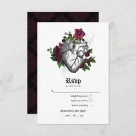 Burgundy Floral Gothic Wedding RSVP Karte