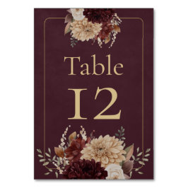 Burgundy Floral Gothic Wedding Table Number Tischnummer