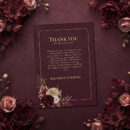 Burgundy Floral Gothic Wedding Thank You Card Dankeskarte