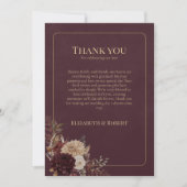 Burgundy Floral Gothic Wedding Thank You Card Dankeskarte (Vorderseite)