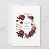 Burgundy Floral Gray Gold Luxury Wedding Einladung (Rückseite)