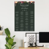 Burgundy Floral | Green Alphabetic Seating Chart Poster (Heimbüro)