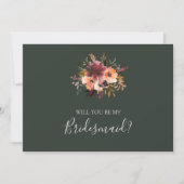 Burgundy Floral | Green Bridesmaid Vorschlagskarte Einladung (Vorderseite)