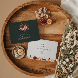 Burgundy Floral Green Bridesmaid Vorschlagskarte Einladung