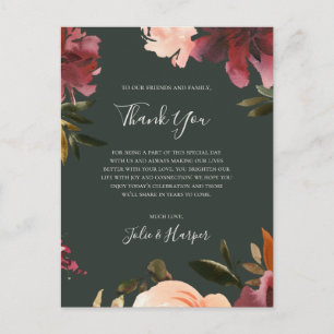 Burgundy Floral   Green Danke Empfang Card Postkarte
