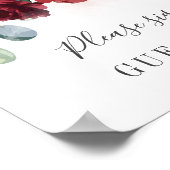 Burgundy Floral Greenerity Wedding Guest Book Sign Poster (Ecke)