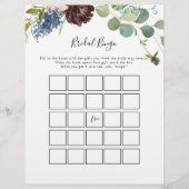 Burgundy Floral Greenery Bridal Bingo Game (Vorderseite)