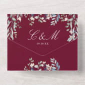 Burgundy Floral Greenery QR Code Wedding All In One Einladung (Rückseite)