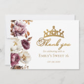 Burgundy Floral Herbst Süße 16 Dankeschön Karten (Vorderseite)