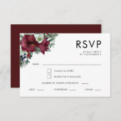 Burgundy Floral Holiday Greenerie Winter Wedding RSVP Karte (Vorne/Hinten)