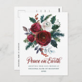 Burgundy Floral Holly Corporate Christmas Postkarte (Vorne/Hinten)