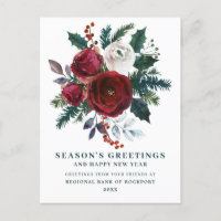 Burgundy Floral Holly Corporate Weihnachtskarte