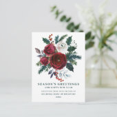 Burgundy Floral Holly Corporate Weihnachtskarte Postkarte (Stehend Vorderseite)