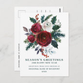 Burgundy Floral Holly Corporate Weihnachtskarte Postkarte (Vorne/Hinten)