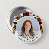 Burgundy Floral in Love Memory Foto Memorial Button (Vorne & Hinten)