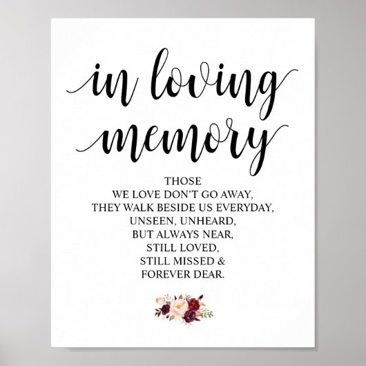 Burgundy floral in Love Memory Memorial Signatur Poster (Vorne)