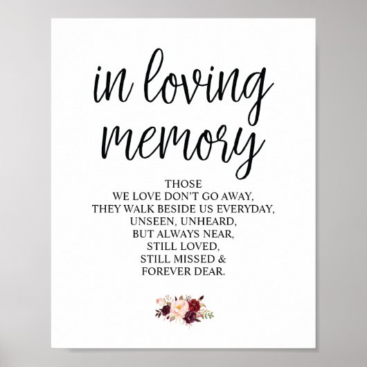 Burgundy floral in Love Memory Memorial Signatur Poster (Vorne)