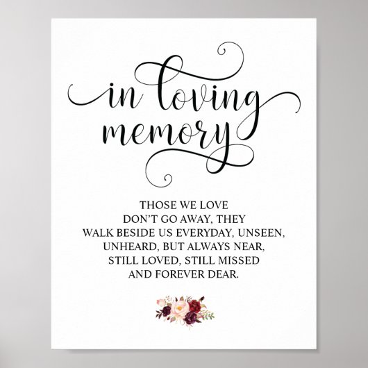 Burgundy floral in Love Memory Memorial Signatur Poster (Vorne)