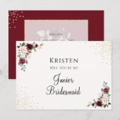 Burgundy Floral Junior Bridesmaid Vorschlag Card (Vorne/Hinten)