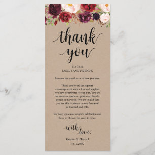 Burgundy floral Kraft Platzierung Dankeschön Karte