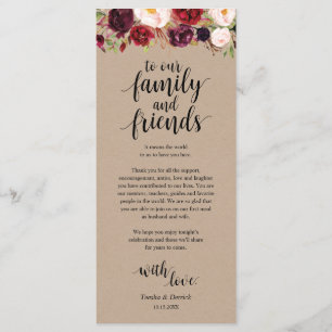 Burgundy floral Kraft Platzierung Dankeschön Karte