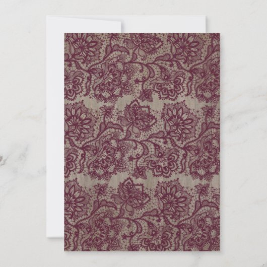 Burgundy Floral Lace Rustikale Engagement Partei Einladung (Rückseite)