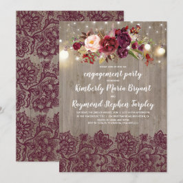 Burgundy Floral Lace Rustikale Engagement Partei Einladung