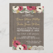 Burgundy Floral Lace Rustikale GRILLEN Hochzeitsem Einladung (Vorne/Hinten)