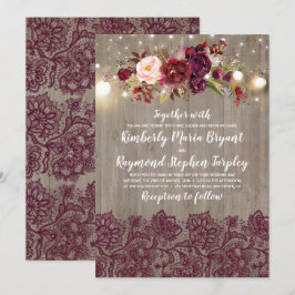 Burgundy Floral Lace Rustikale Hochzeit Einladung