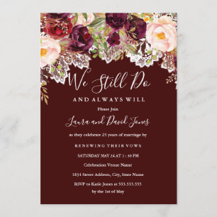 Burgundy Floral Lace Wedding Vow Renewal Einladung