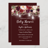 Burgundy Floral Lights Babydusche Einladung (Vorne/Hinten)