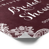 Burgundy Floral Lights Lace Brautparty Sign Poster (Ecke)
