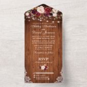 Burgundy Floral Lights Lace Rustic Wood Wedding All In One Einladung (Innen Boden)