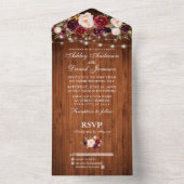 Burgundy Floral Lights Rustic Wood Wedding All In One Einladung (Innen Boden)
