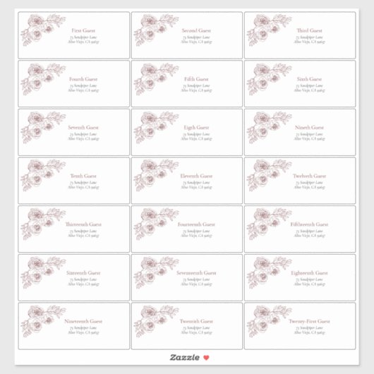 Burgundy Floral Line Art Guest Address Aufkleber (Blatt)