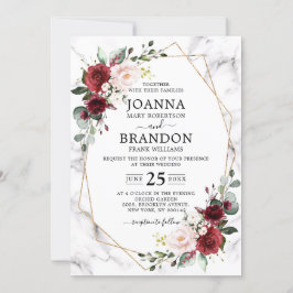 Burgundy Floral Marble Geometric Wedding Einladung