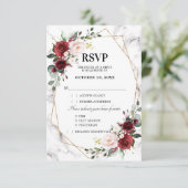Burgundy Floral Marble Geometric Wedding RSVP Karte (Stehend Vorderseite)