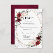 Burgundy Floral Marble Geometric Wedding RSVP Karte (Vorne/Hinten)