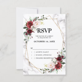 Burgundy Floral Marble Geometric Wedding RSVP Karte
