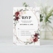 Burgundy Floral Marble Geometric Wedding RSVP Karte (Stehend Vorderseite)