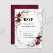 Burgundy Floral Marble Geometric Wedding RSVP Karte (Vorne/Hinten)