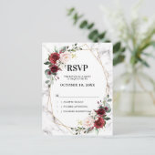 Burgundy Floral Marble Geometric Wedding RSVP Postkarte (Stehend Vorderseite)