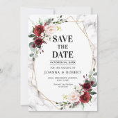 Burgundy Floral Marble Geometric Wedding Save The Date (Vorderseite)