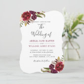 Burgundy Floral Marsala Wassercolour Wedding Einladung (Stehend Vorderseite)