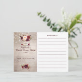 Burgundy Floral Mason Jar Brautparty Rezept Begleitkarte (Stehend Vorderseite)