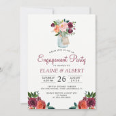 Burgundy Floral Mason Jar Engagement Party Card Einladung (Vorderseite)