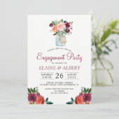 Burgundy Floral Mason Jar Engagement Party Card Einladung (Stehend Vorderseite)