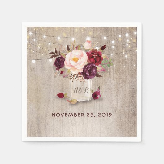 Burgundy Floral Mason Jar Rustic Serviette (Vorderseite)