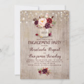 Burgundy Floral Mason Jar Rustikale Engagement Par Einladung (Vorderseite)